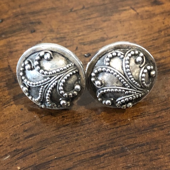 LOIS HILL Oxidized Sterling Silver Granulated Scroll Post Back Earrings - Picture 5 of 17